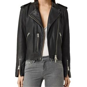 Allsaints Klyn Leather Biker Jacket in Black